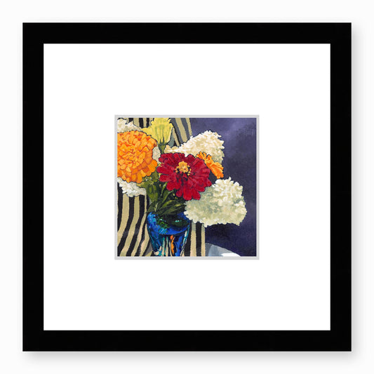 Framed Fine Art Print, Faux Mat - 12x12 inches | Hydrangeas & Zinnias in Acrylic, FMS-1030, Prints, Fine art, Black Frame,12 x 12 inches