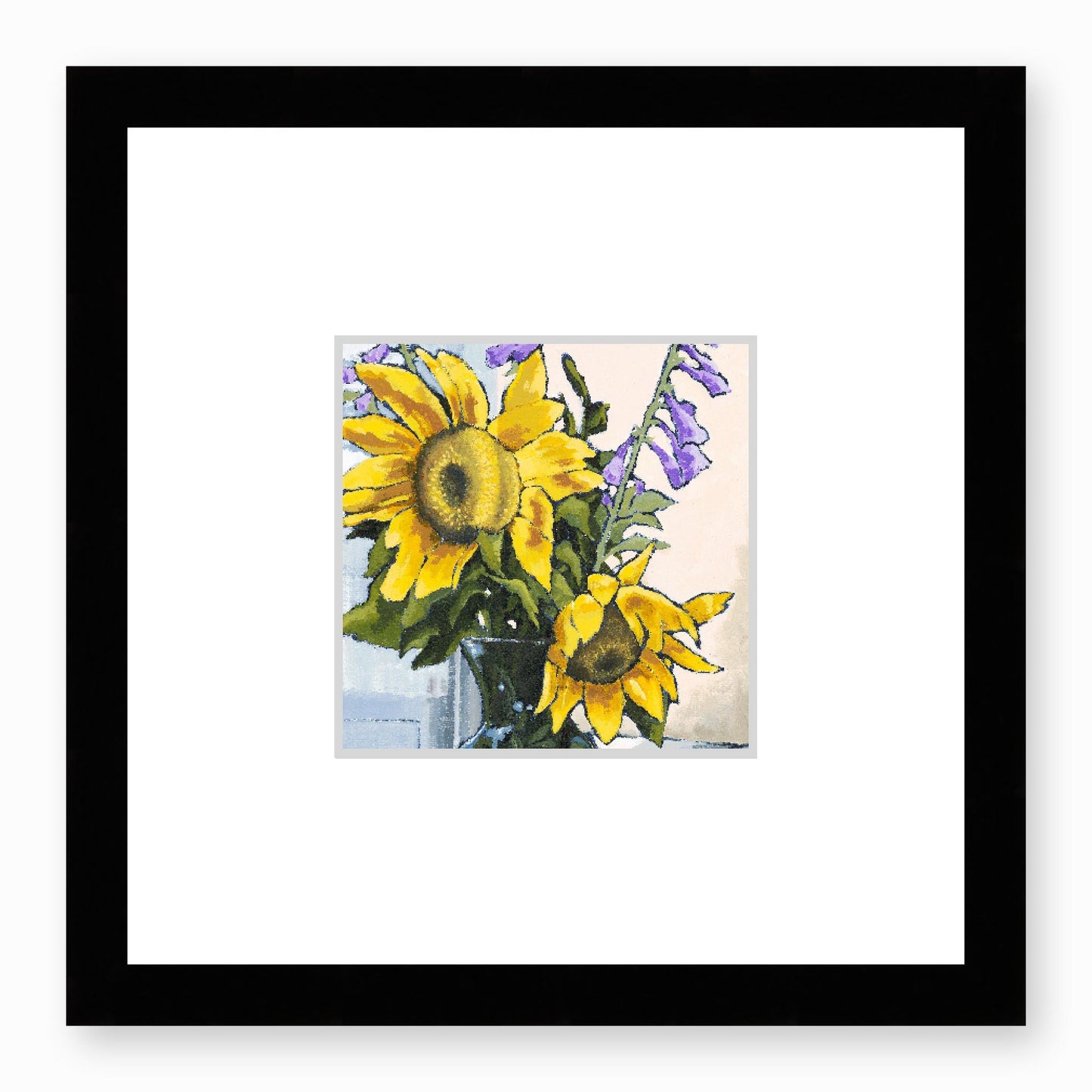 Framed Fine Art Print, Faux Mat - 12x12 inches | Sunflowers in Acrylic, FMS-1040-002, Prints, Fine art, Black Frame,12 x 12 inches