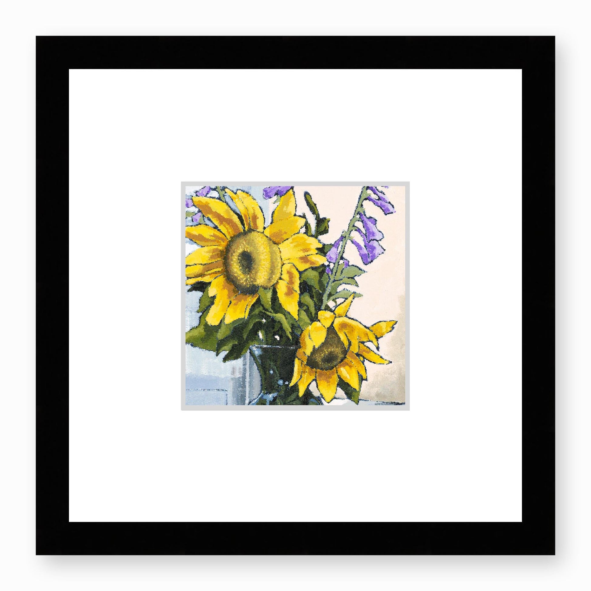 Framed Fine Art Print, Faux Mat - 12x12 inches | Sunflowers in Acrylic, FMS-1040-002, Prints, Fine art, Black Frame,12 x 12 inches