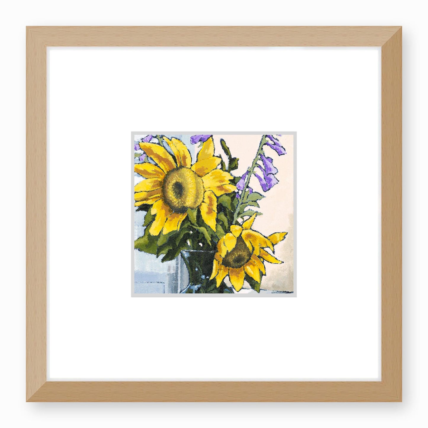 Framed Fine Art Print, Faux Mat - 12x12 inches | Sunflowers in Acrylic, FMS-1040-002, Prints, Fine art, Natural Frame,12 x 12 inches