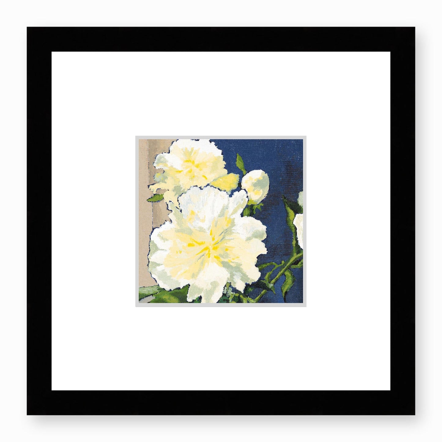Framed Fine Art Print, Faux Mat - 12x12 inches | White Peonies in Acrylic, FMS-1050, Prints, Fine art, Black Frame,12 x 12 inches