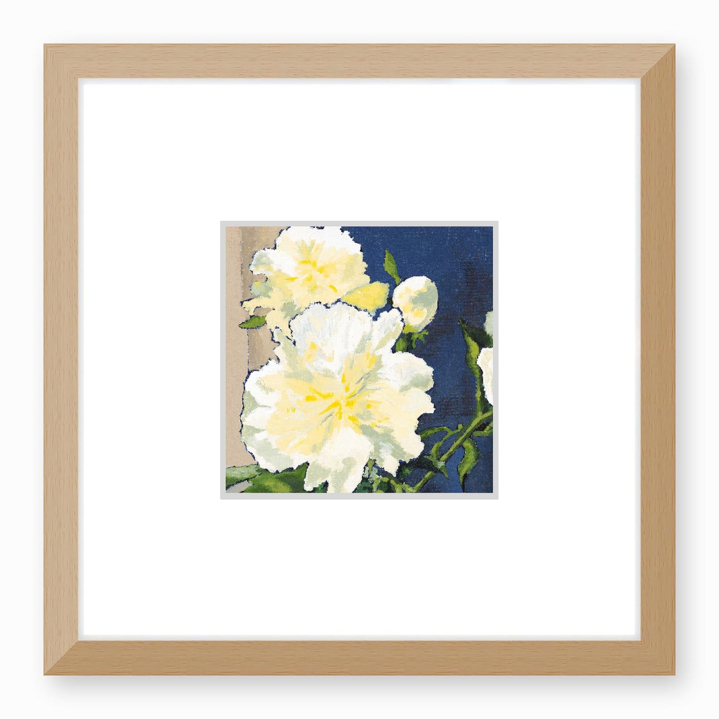 Framed Fine Art Print, Faux Mat - 12x12 inches | White Peonies in Acrylic, FMS-1050, Prints, Fine art, Natural Frame,12 x 12 inches