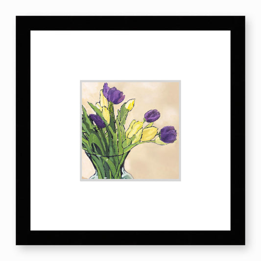 Framed Fine Art Print, Faux Mat - 12x12 inches | Purple & Yellow Tulips in Acrylic, FMS-1060-001, Prints, Fine art, Black Frame,12 x 12 inches