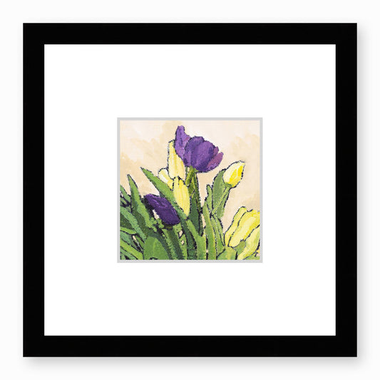 Framed Fine Art Print, Faux Mat - 12x12 inches | Purple & Yellow Tulips in Acrylic, FMS-1060-002, Prints, Fine art, Black Frame,12 x 12 inches