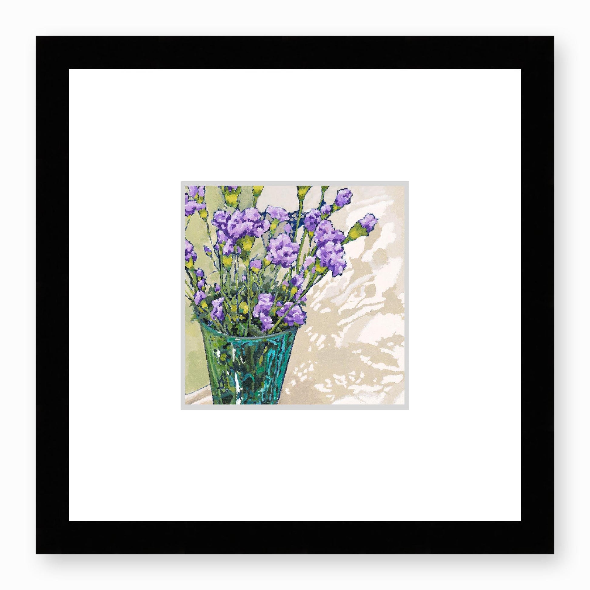Framed Fine Art Print, Faux Mat - 12x12 inches | Mauve Carnations in Acrylic, FMS-1070-001, Prints, Fine art, Black Frame,12 x 12 inches