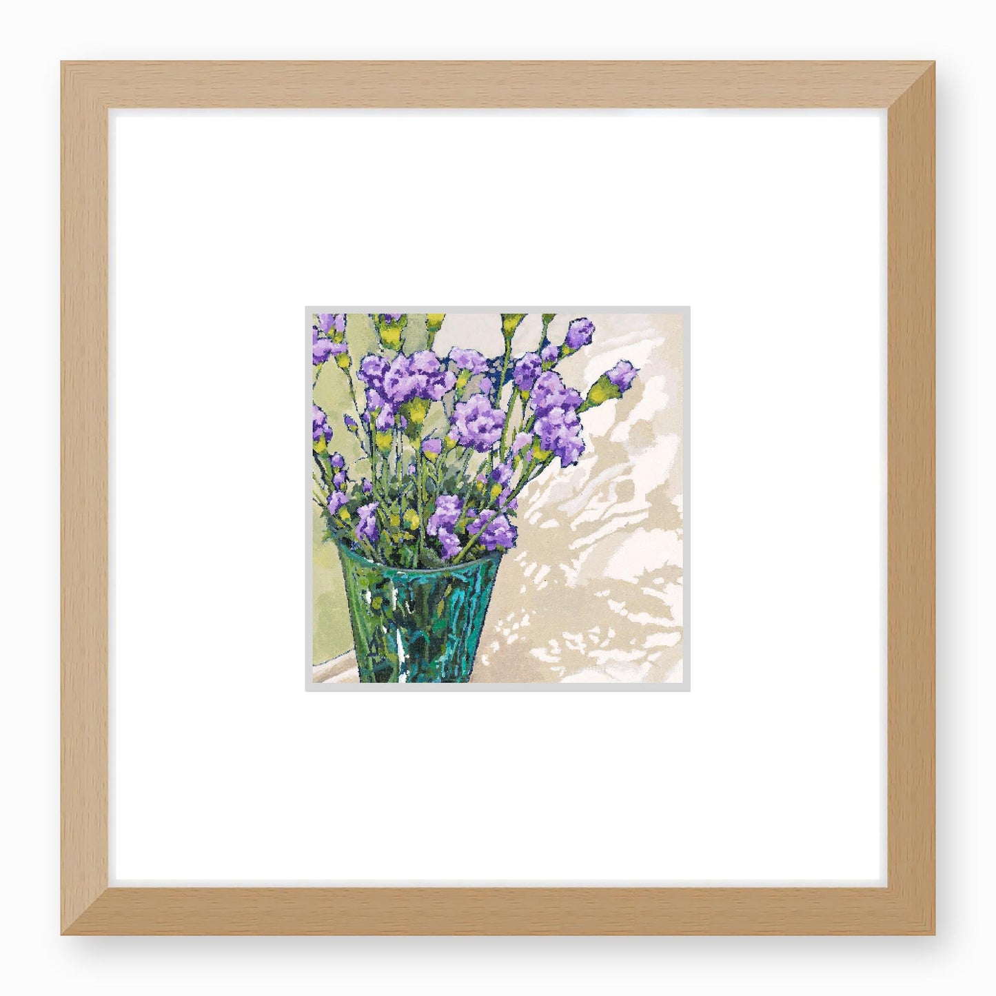 Framed Fine Art Print, Faux Mat - 12x12 inches | Mauve Carnations in Acrylic, FMS-1070-001, Prints, Fine art, Natural Frame,12 x 12 inches