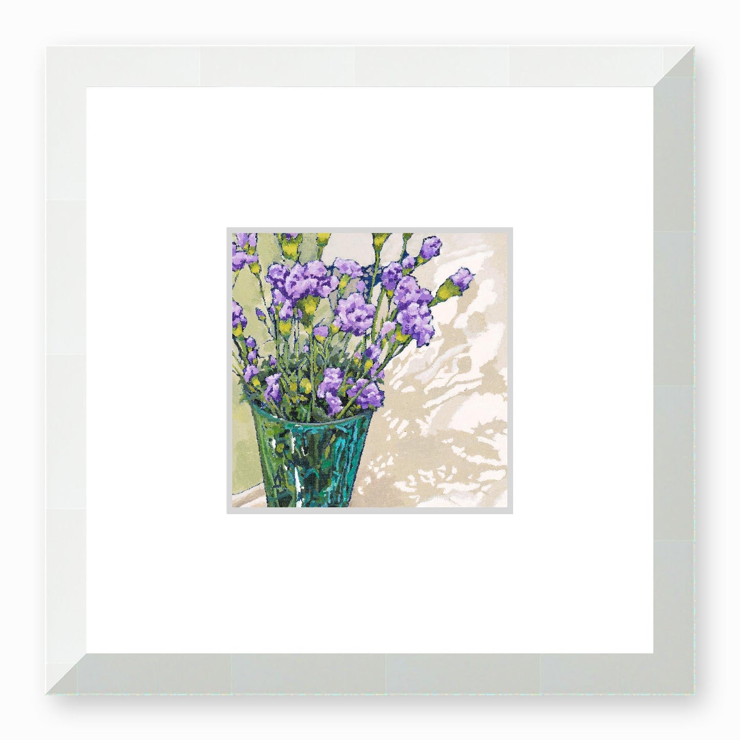 Framed Fine Art Print, Faux Mat - 12x12 inches | Mauve Carnations in Acrylic, FMS-1070-001, Prints, Fine art, White Frame,12 x 12 inches