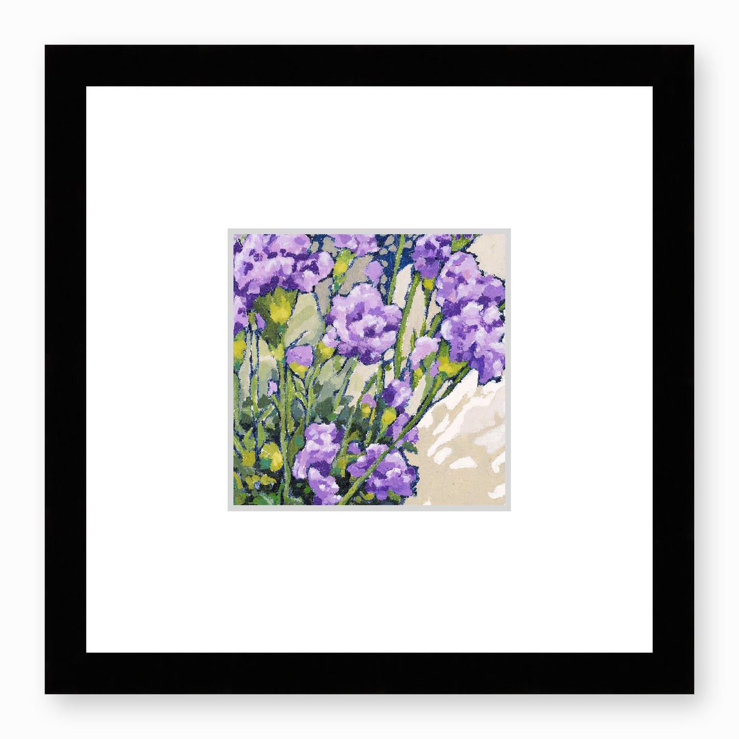 Framed Fine Art Print, Faux Mat - 12x12 inches | Mauve Carnations in Acrylic, FMS-1070-002, Prints, Fine art, Black Frame,12 x 12 inches
