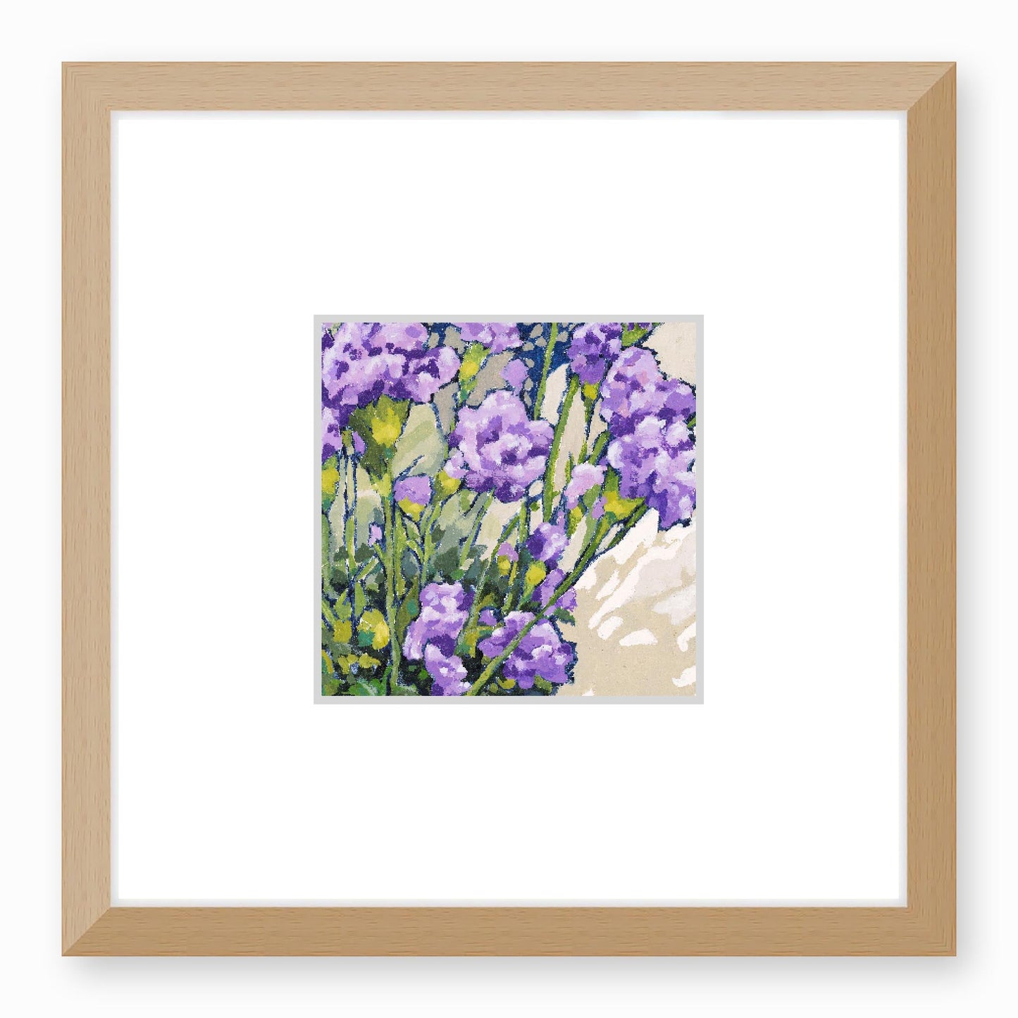 Framed Fine Art Print, Faux Mat - 12x12 inches | Mauve Carnations in Acrylic, FMS-1070-002, Prints, Fine art, Natural Frame,12 x 12 inches