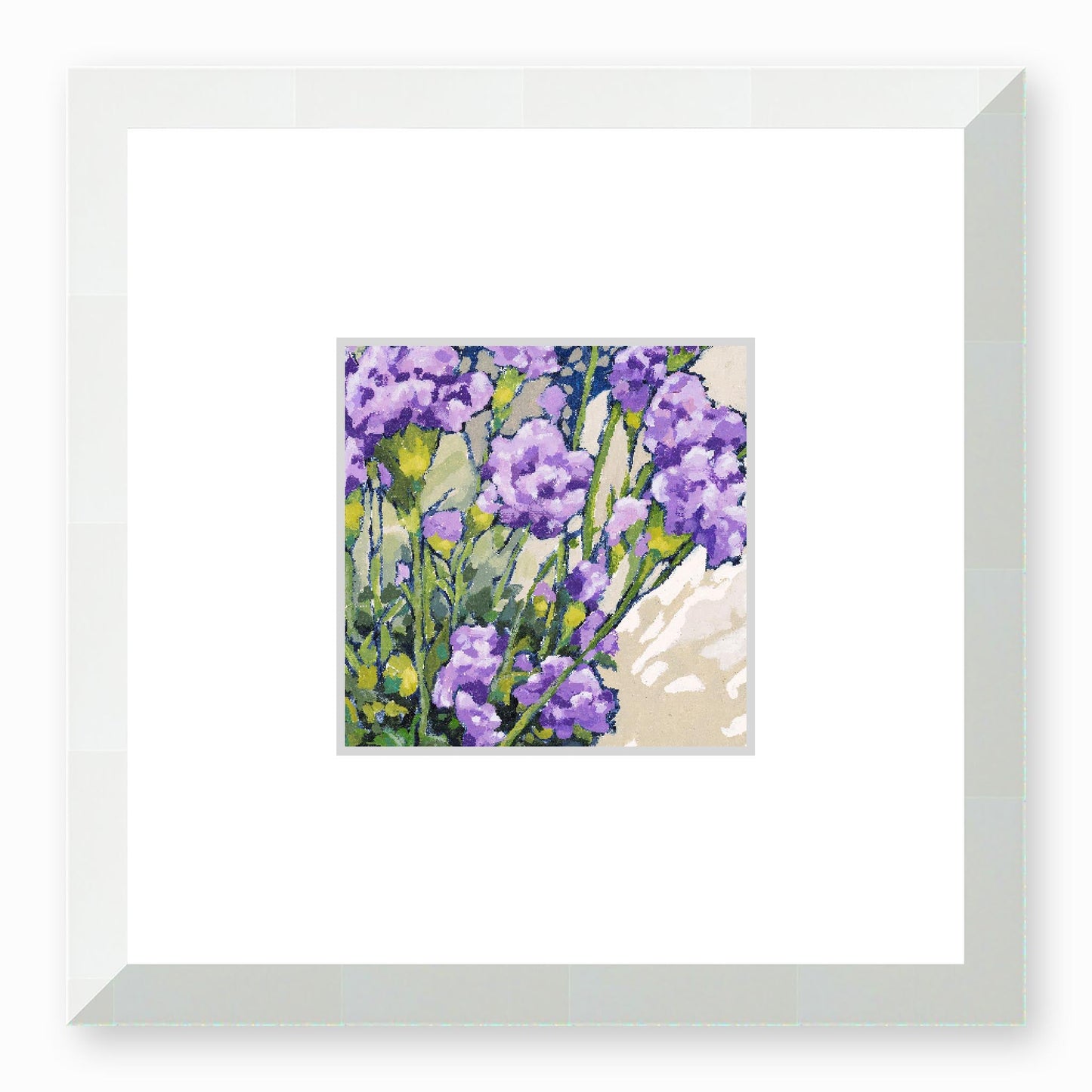Framed Fine Art Print, Faux Mat - 12x12 inches | Mauve Carnations in Acrylic, FMS-1070-002, Prints, Fine art, White Frame,12 x 12 inches