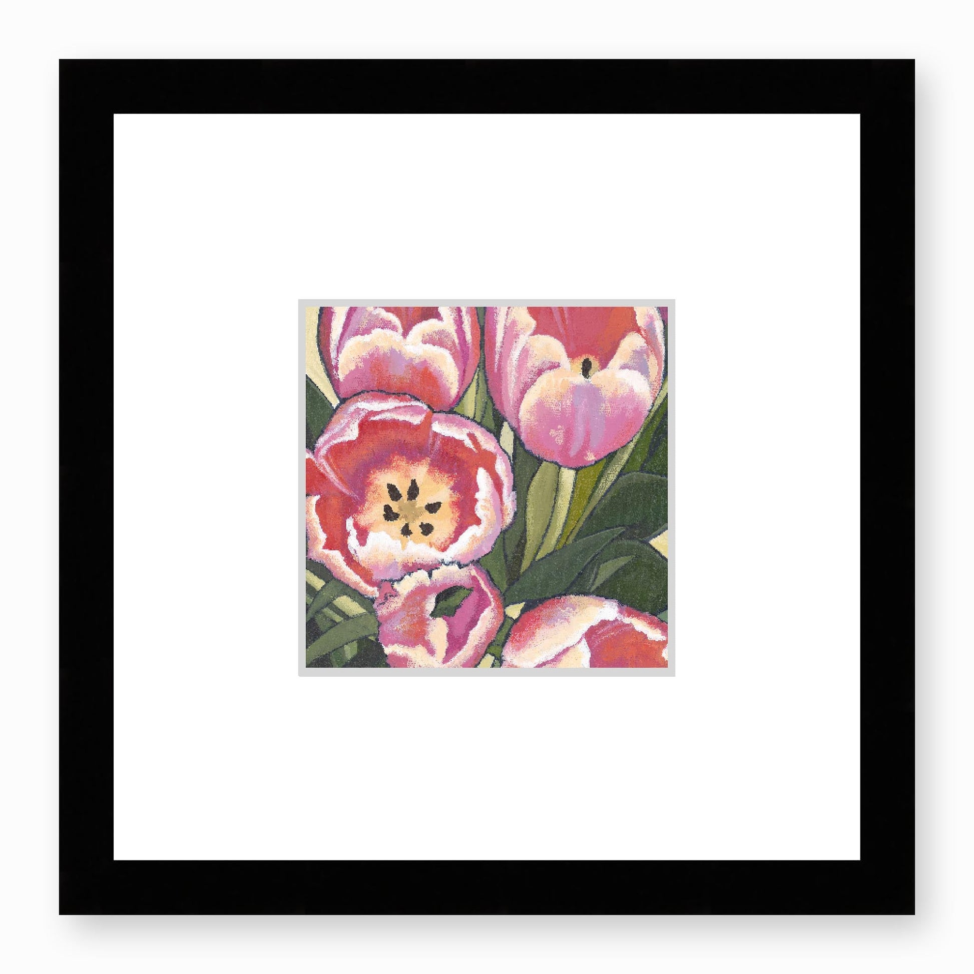 Framed Fine Art Print, Faux Mat - 12x12 inches | Pink Tulips in Acrylic, FMS-1080, Prints, Fine art, Black Frame,12 x 12 inches
