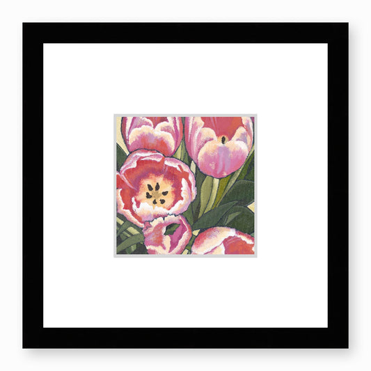 Framed Fine Art Print, Faux Mat - 12x12 inches | Pink Tulips in Acrylic, FMS-1080, Prints, Fine art, Black Frame,12 x 12 inches