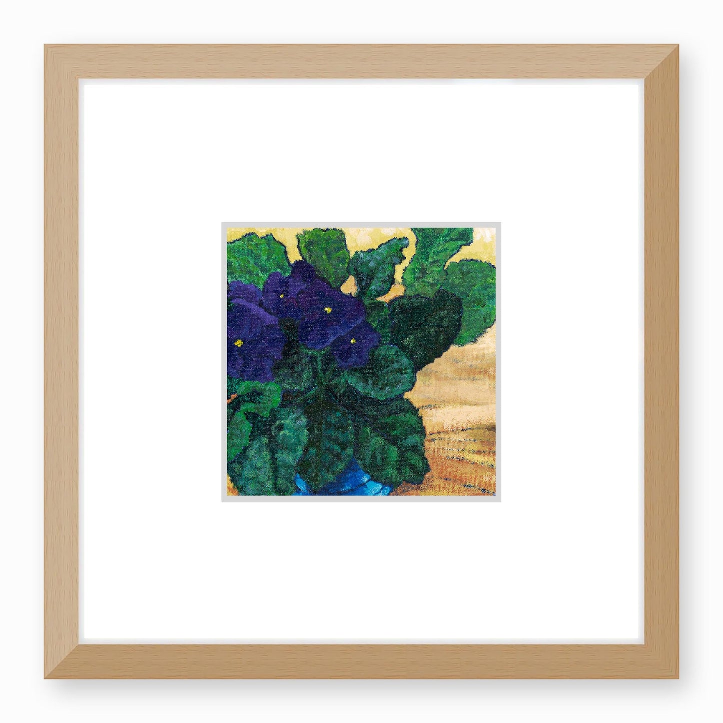 Framed Fine Art Print, Faux Mat - 12x12 inches | African Violets in Acrylic, FMS-1090, Prints, Fine art, Natural Frame,12 x 12 inches