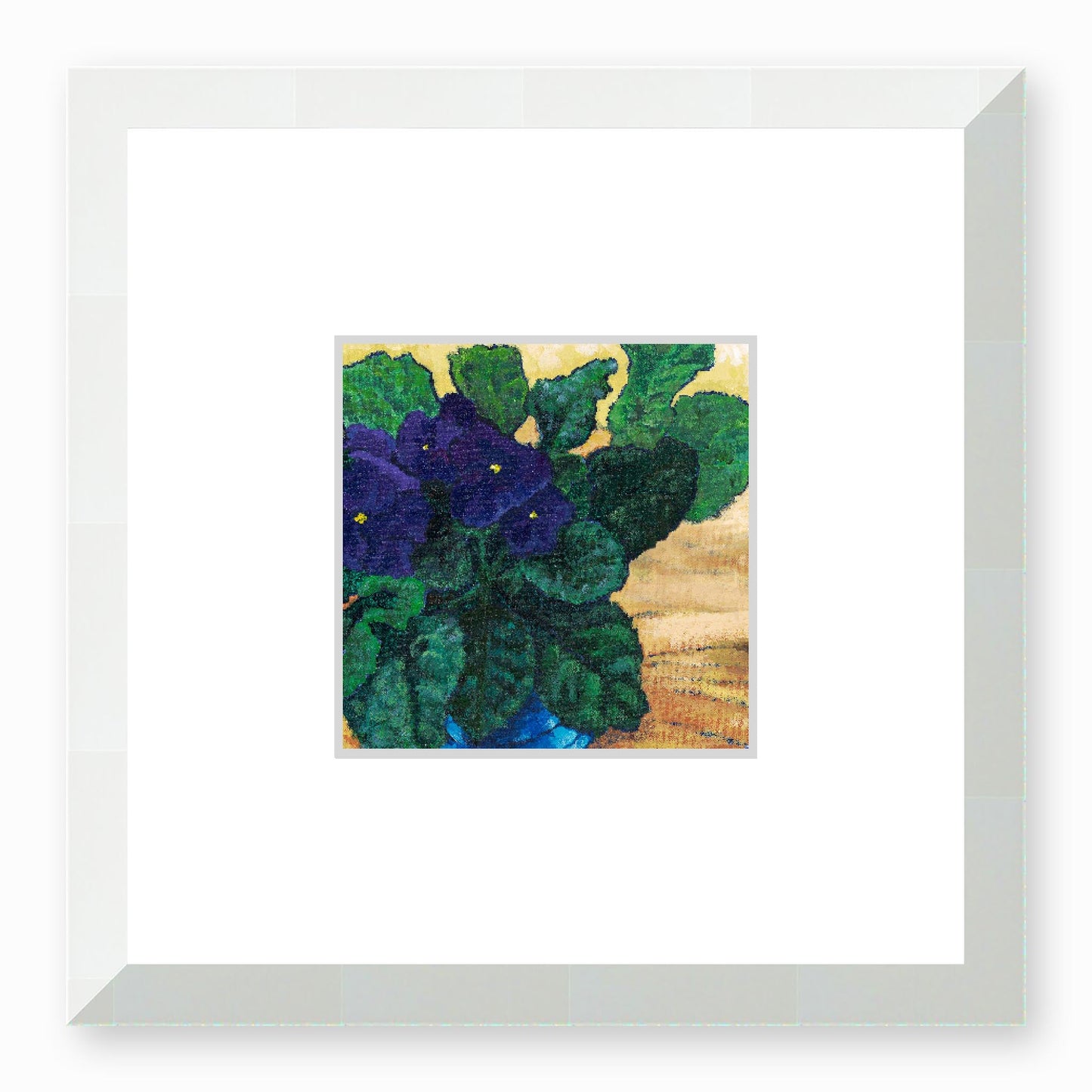 Framed Fine Art Print, Faux Mat - 12x12 inches | African Violets in Acrylic, FMS-1090, Prints, Fine art, White Frame,12 x 12 inches