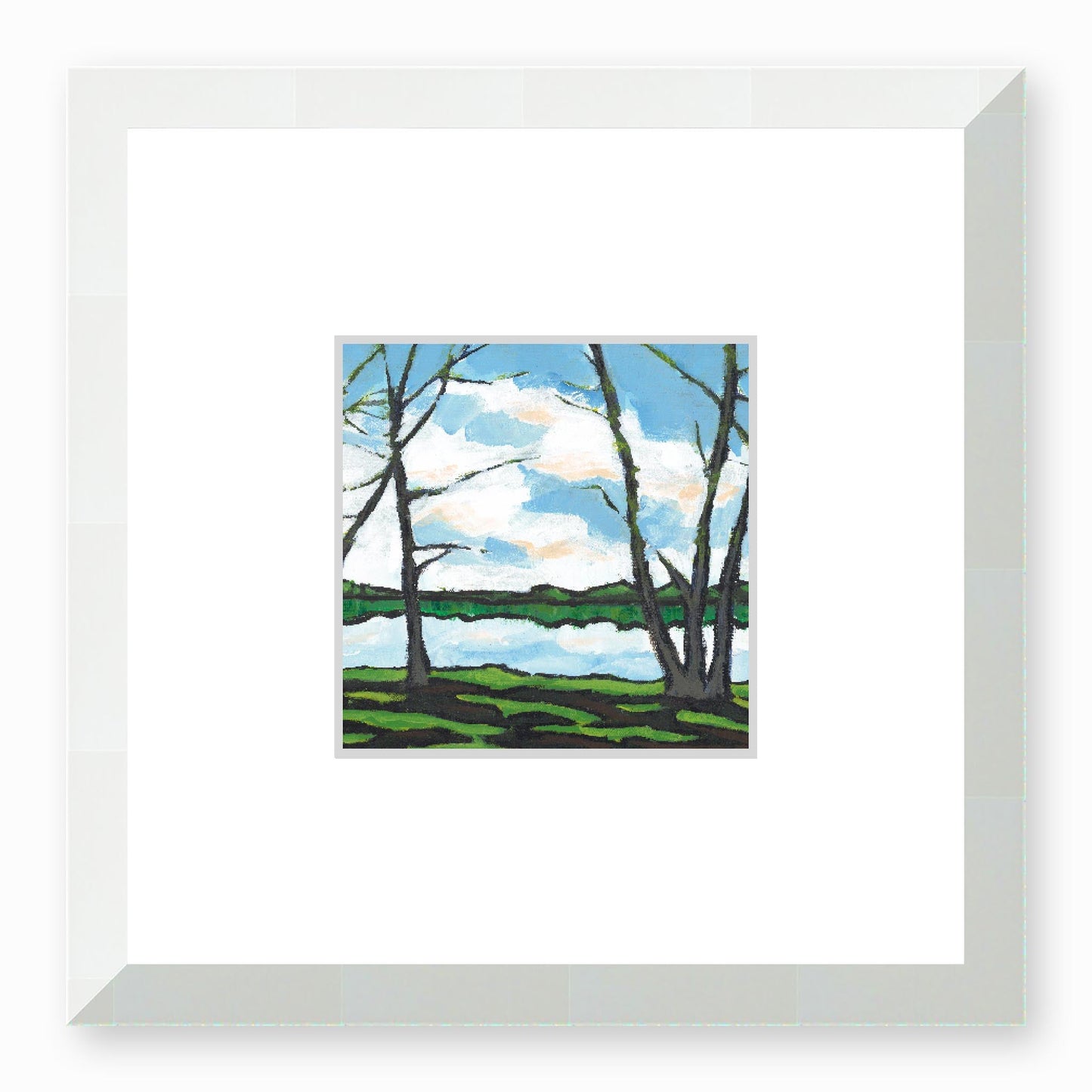 Framed Fine Art Print, Faux Mat - 12x12 inches | Lakeshore in Acrylic, FMS-1100, Prints, Fine art, White Frame,12 x 12 inches