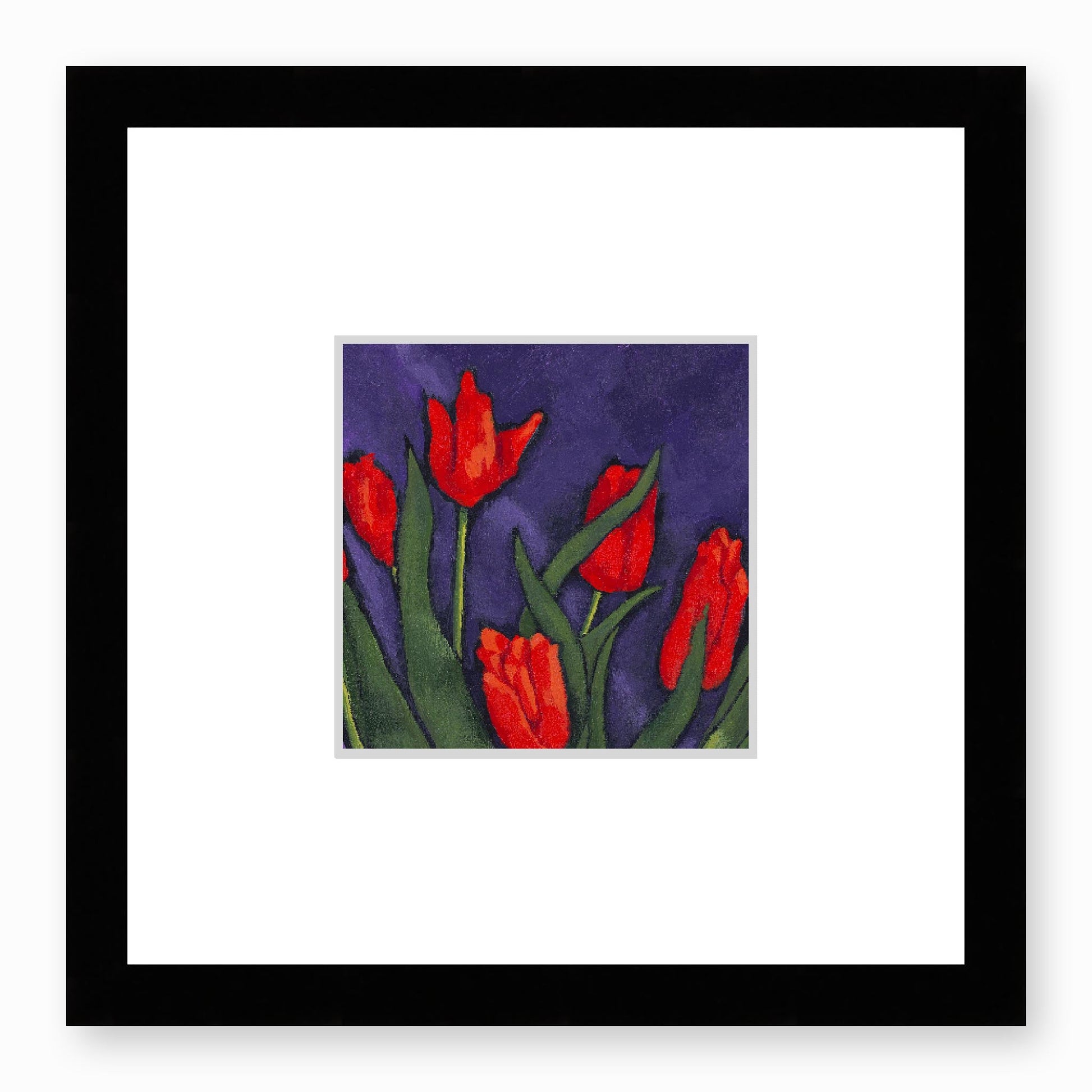 Framed Fine Art Print, Faux Mat - 12x12 inches | Red Tulips in Acrylic, FMS-1111-001, Prints, Fine art, Black Frame,12 x 12 inches