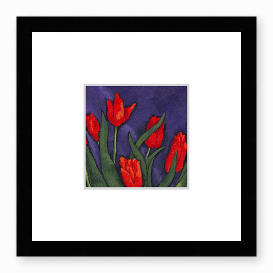 Framed Fine Art Print, Faux Mat - 12x12 inches | Red Tulips in Acrylic, FMS-1111-001, Prints, Fine art, Black Frame,12 x 12 inches