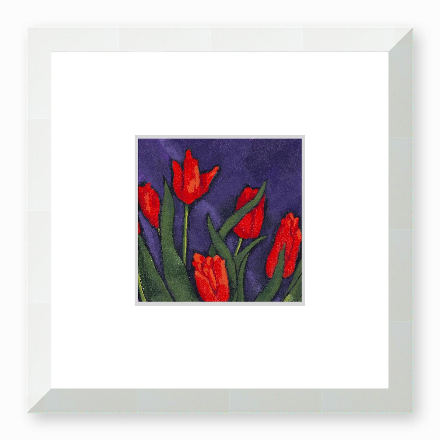 Framed Fine Art Print, Faux Mat - 12x12 inches | Red Tulips in Acrylic, FMS-1111-001, Prints, Fine art, White Frame,12 x 12 inches