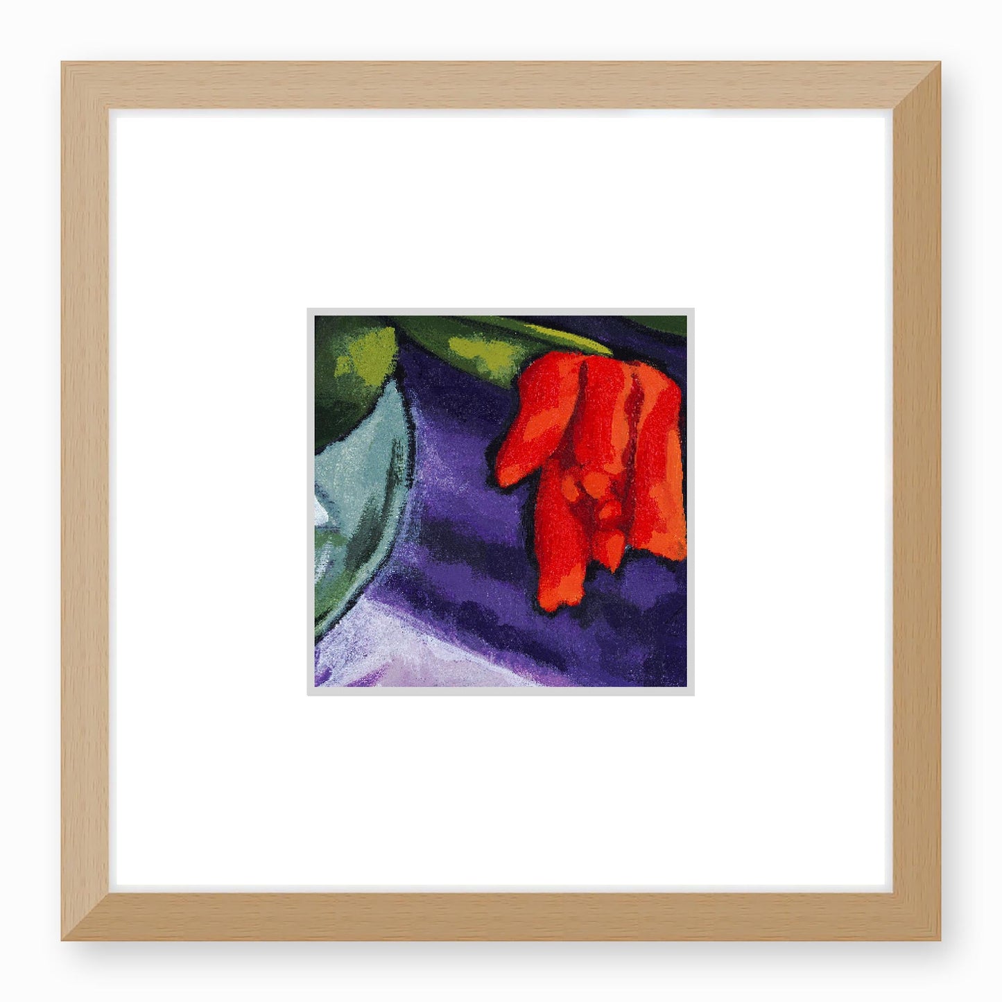 Framed Fine Art Print, Faux Mat - 12x12 inches | Red Tulips in Acrylic, FMS-1111-002, Prints, Fine art, Natural Frame,12 x 12 inches