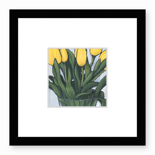 Framed Fine Art Print, Faux Mat - 12x12 inches | Yellow Tulips in Acrylic, FMS-1121, Prints, Fine art, Black Frame,12 x 12 inches