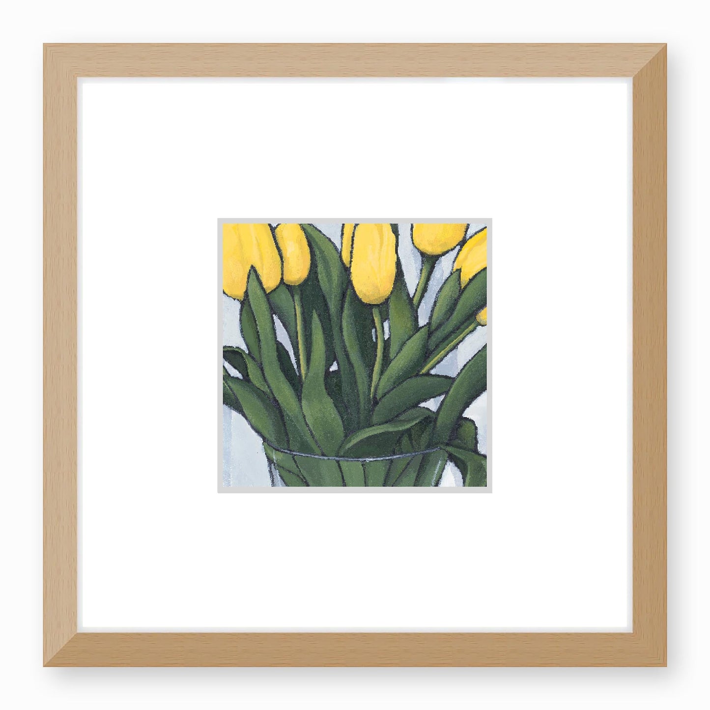 Framed Fine Art Print, Faux Mat - 12x12 inches | Yellow Tulips in Acrylic, FMS-1121, Prints, Fine art, Natural Frame,12 x 12 inches