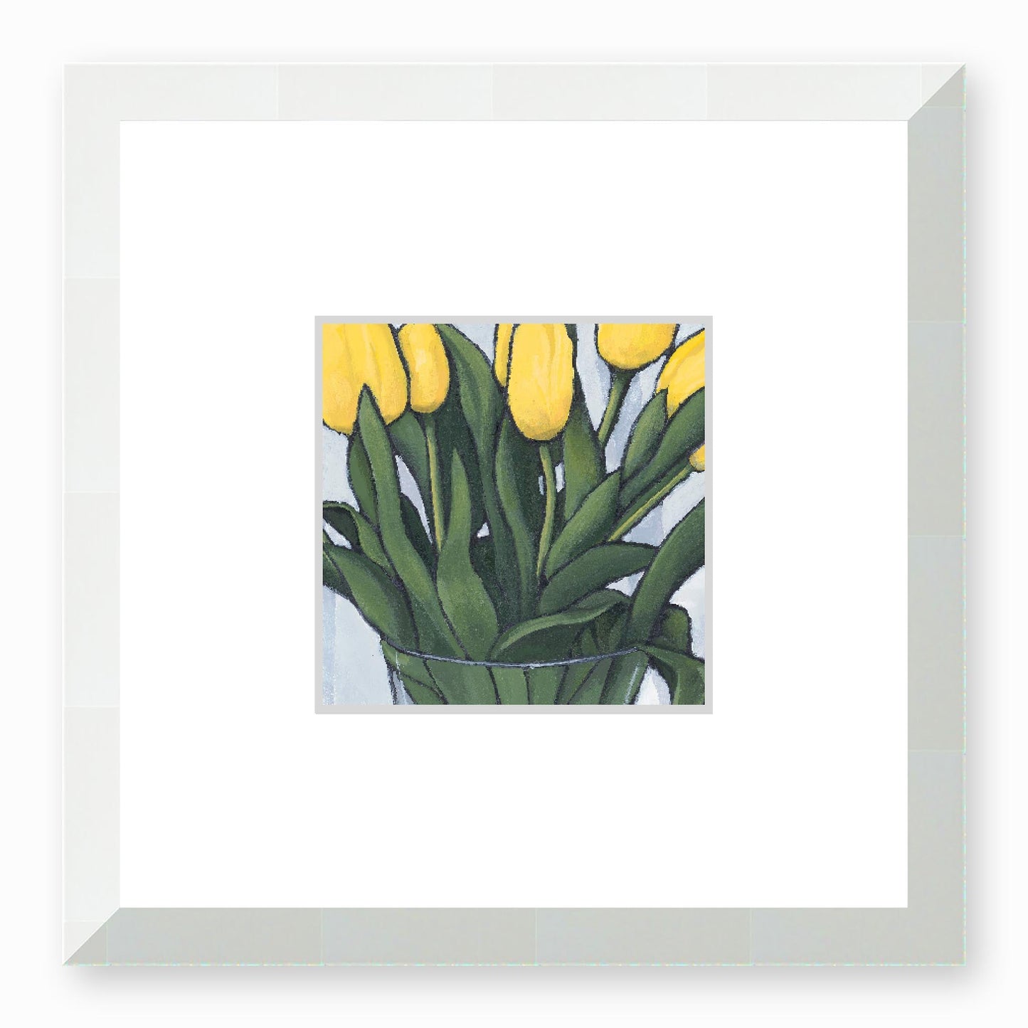 Framed Fine Art Print, Faux Mat - 12x12 inches | Yellow Tulips in Acrylic, FMS-1121, Prints, Fine art, White Frame,12 x 12 inches