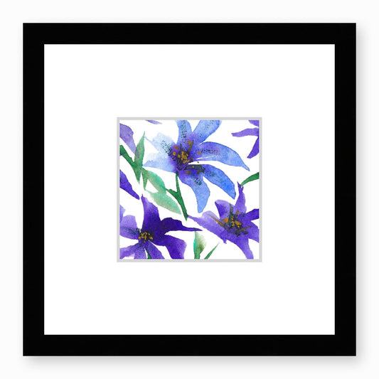 Framed Fine Art Print, Faux Mat - 12x12 inches | Purple Floral Watercolour, fms-1300-001, Prints, Fine art, Black Frame,12 x 12 inches