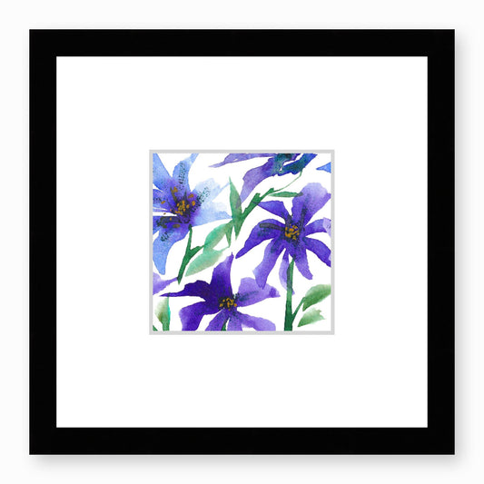Framed Fine Art Print, Faux Mat - 12x12 inches | Purple Floral Watercolour, fms-1300-002, Prints, Fine art, Black Frame,12 x 12 inches