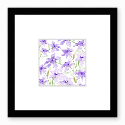 Framed Fine Art Print, Faux Mat - 12x12 inches | Purple Floral Watercolour, fms-1320-001, Prints, Fine art, Black Frame,12 x 12 inches
