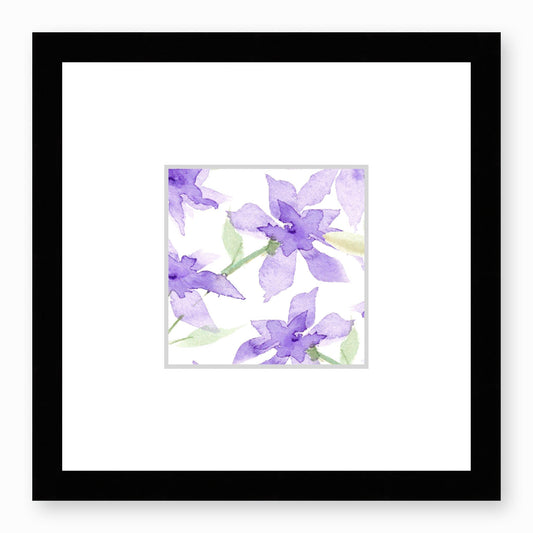 Framed Fine Art Print, Faux Mat - 12x12 inches | Purple Floral Watercolour, fms-1320-003, Prints, Fine art, Black Frame,12 x 12 inches