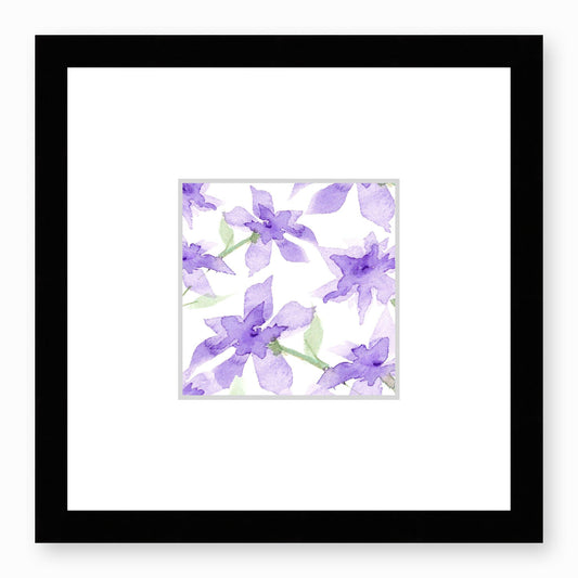 Framed Fine Art Print, Faux Mat - 12x12 inches | Purple Floral Watercolour, fms-1320-004, Prints, Fine art, Black Frame,12 x 12 inches