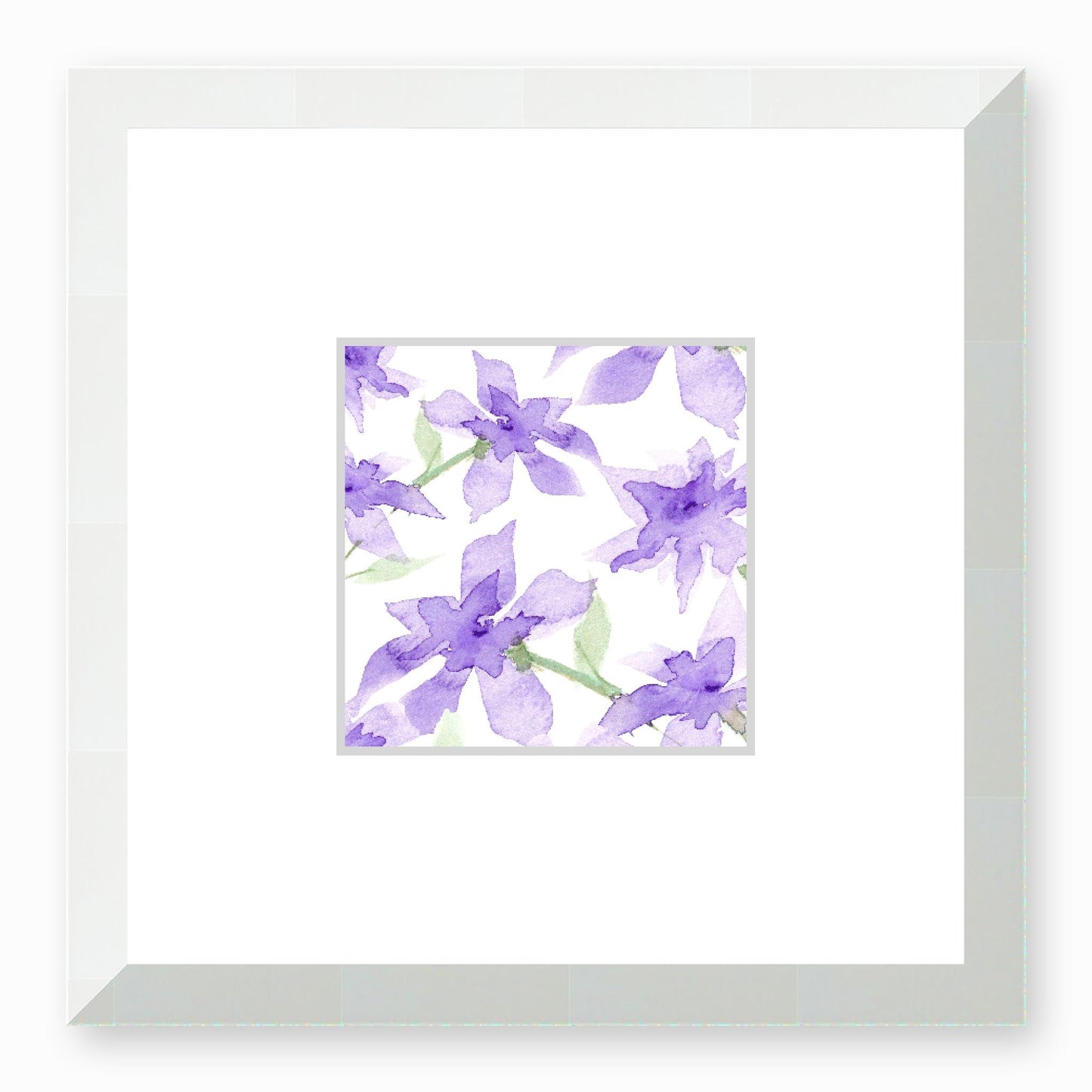 Framed Fine Art Print, Faux Mat - 12x12 inches | Purple Floral Watercolour, fms-1320-004, Prints, Fine art, White Frame,12 x 12 inches