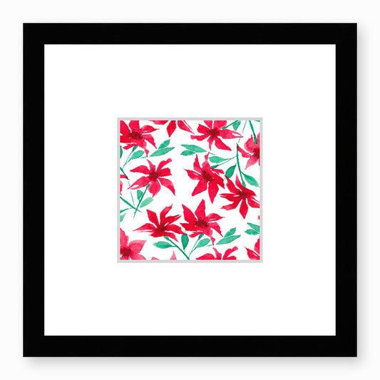 Framed Fine Art Print, Faux Mat - 12x12 inches | Red Floral Watercolour, fms-1330-003, Prints, Fine art, Black Frame,12 x 12 inches