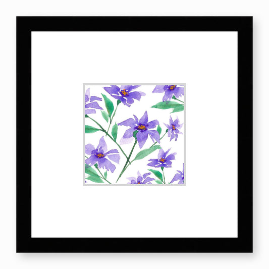 Framed Fine Art Print, Faux Mat - 12x12 inches | Purple Floral Watercolour, fms-1350-002, Prints, Fine art, Black Frame,12 x 12 inches
