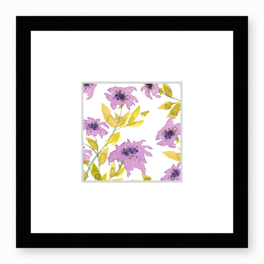 Framed Fine Art Print, Faux Mat - 12x12 inches | Mauve Floral Watercolour, fms-1360-001, Prints, Fine art, Black Frame,12 x 12 inches