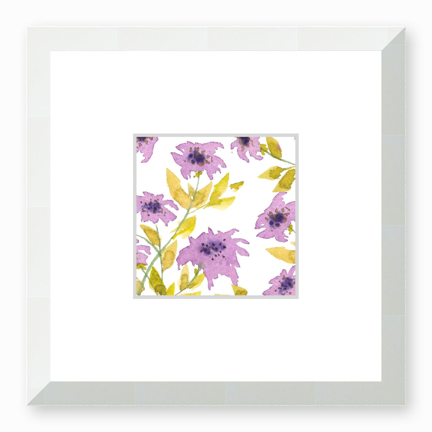 Framed Fine Art Print, Faux Mat - 12x12 inches | Mauve Floral Watercolour, fms-1360-001, Prints, Fine art, White Frame,12 x 12 inches