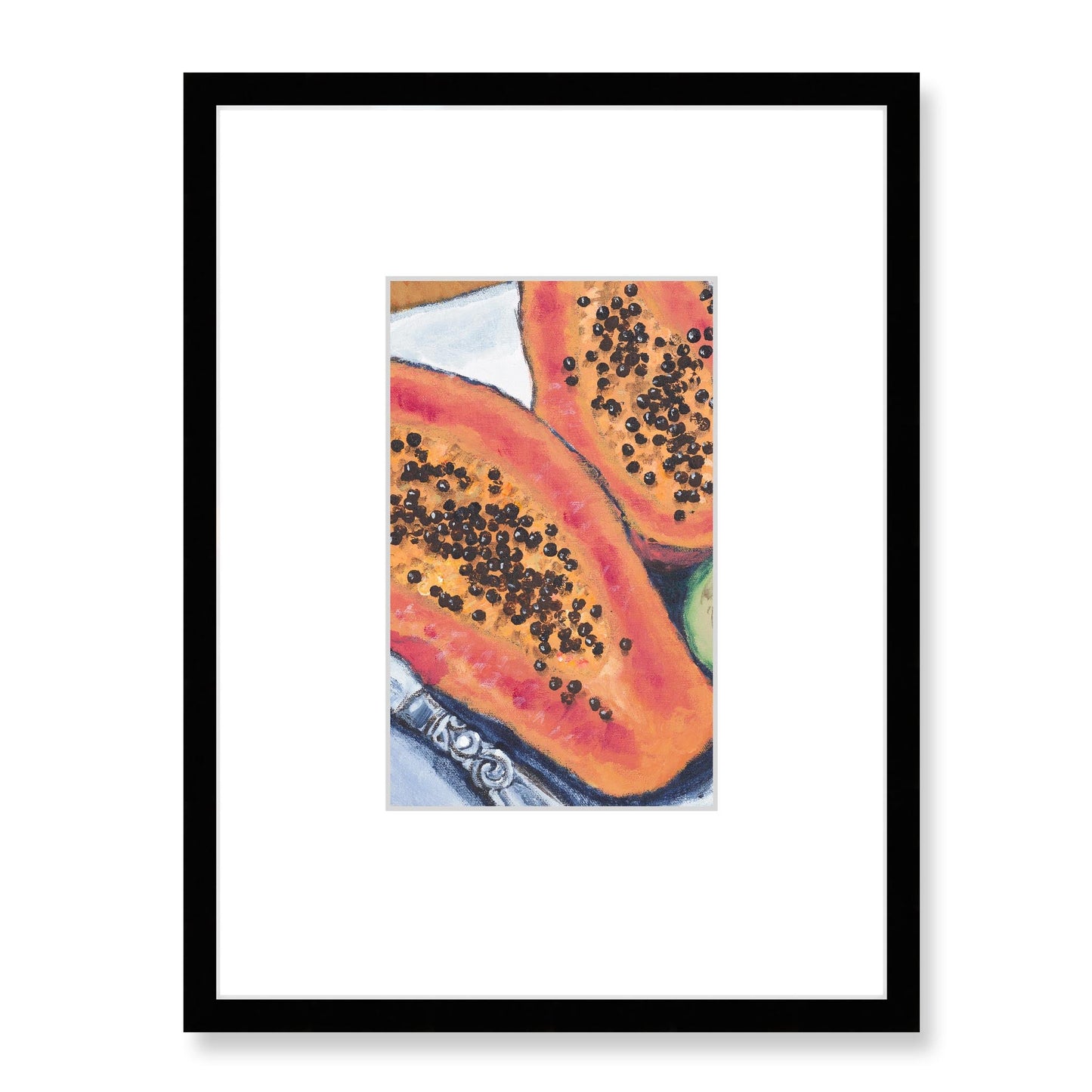 Framed Fine Art Print, Faux Mat - 18x24 inches | Papaya & Avocados in Acrylic, FMV-1000-1105-001, Prints, Fine art, Black Frame, 45 x 60 cm ,18 x 24 inches