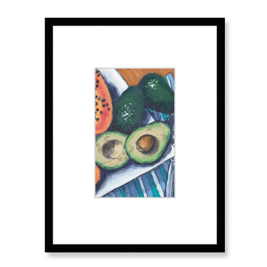 Framed Fine Art Print, Faux Mat - 18x24 inches | Papaya & Avocados in Acrylic, FMV-1000-1105-003, Prints, Fine art, Black Frame, 45 x 60 cm ,18 x 24 inches