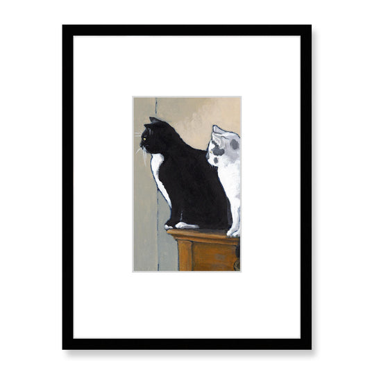 Framed Fine Art Print, Faux Mat - 18x24 inches | Black Cat White Cat in Acrylic, FMV-1000-1122, Prints, Fine art, Black Frame, 45 x 60 cm ,18 x 24 inches