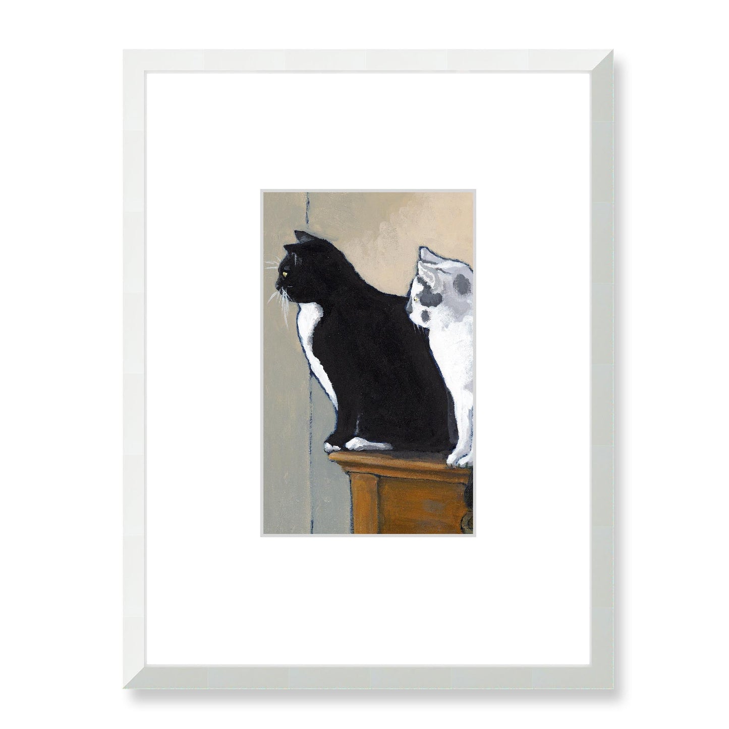 Framed Fine Art Print, Faux Mat - 18x24 inches | Black Cat White Cat in Acrylic, FMV-1000-1122, Prints, Fine art, White Frame, 45 x 60 cm ,18 x 24 inches