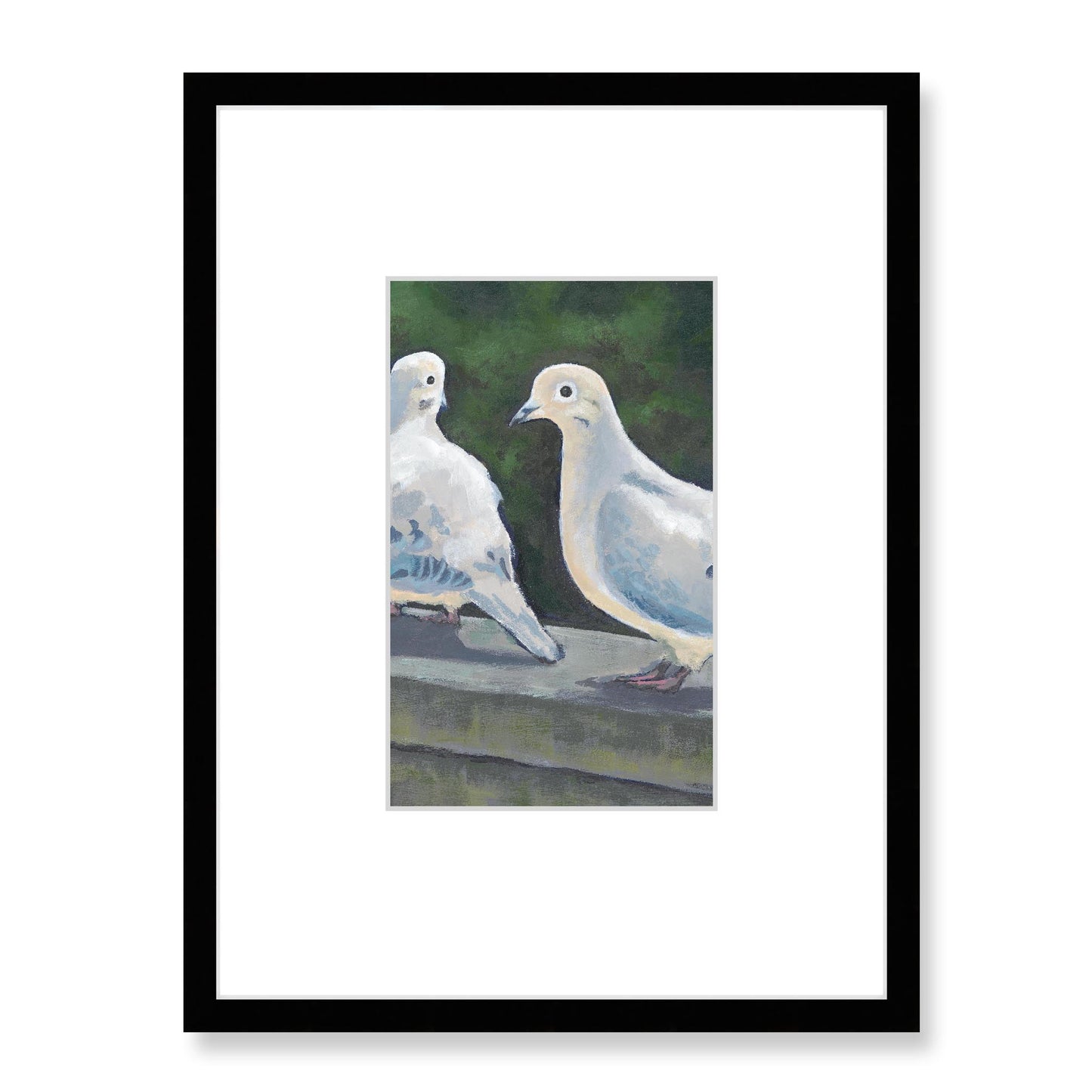 Framed Fine Art Print, Faux Mat - 18x24 inches | Mourning Doves in Acrylic, FMV-1000-1125, Prints, Fine art, Black Frame, 45 x 60 cm ,18 x 24 inches