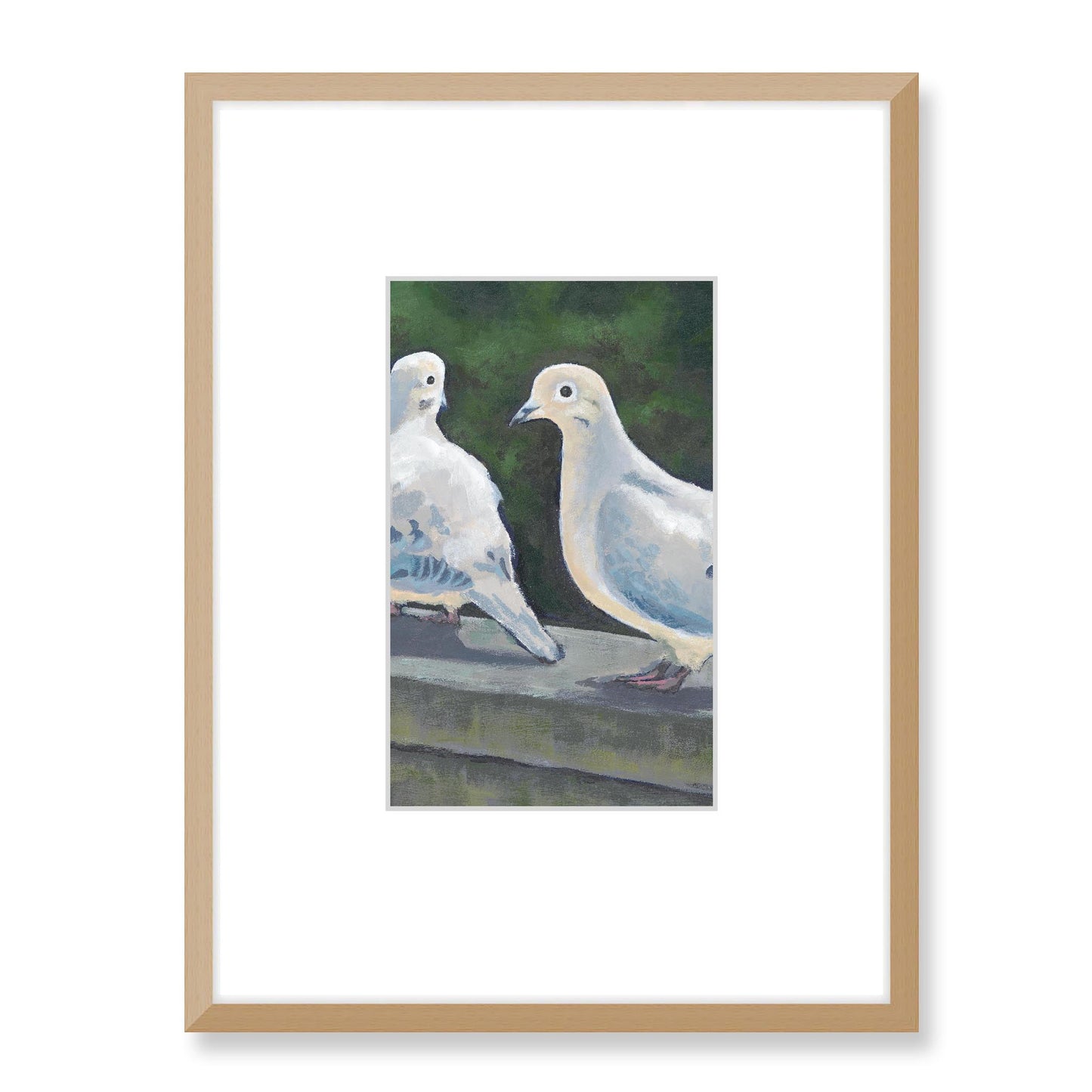Framed Fine Art Print, Faux Mat - 18x24 inches | Mourning Doves in Acrylic, FMV-1000-1125, Prints, Fine art, Natural Frame, 45 x 60 cm ,18 x 24 inches