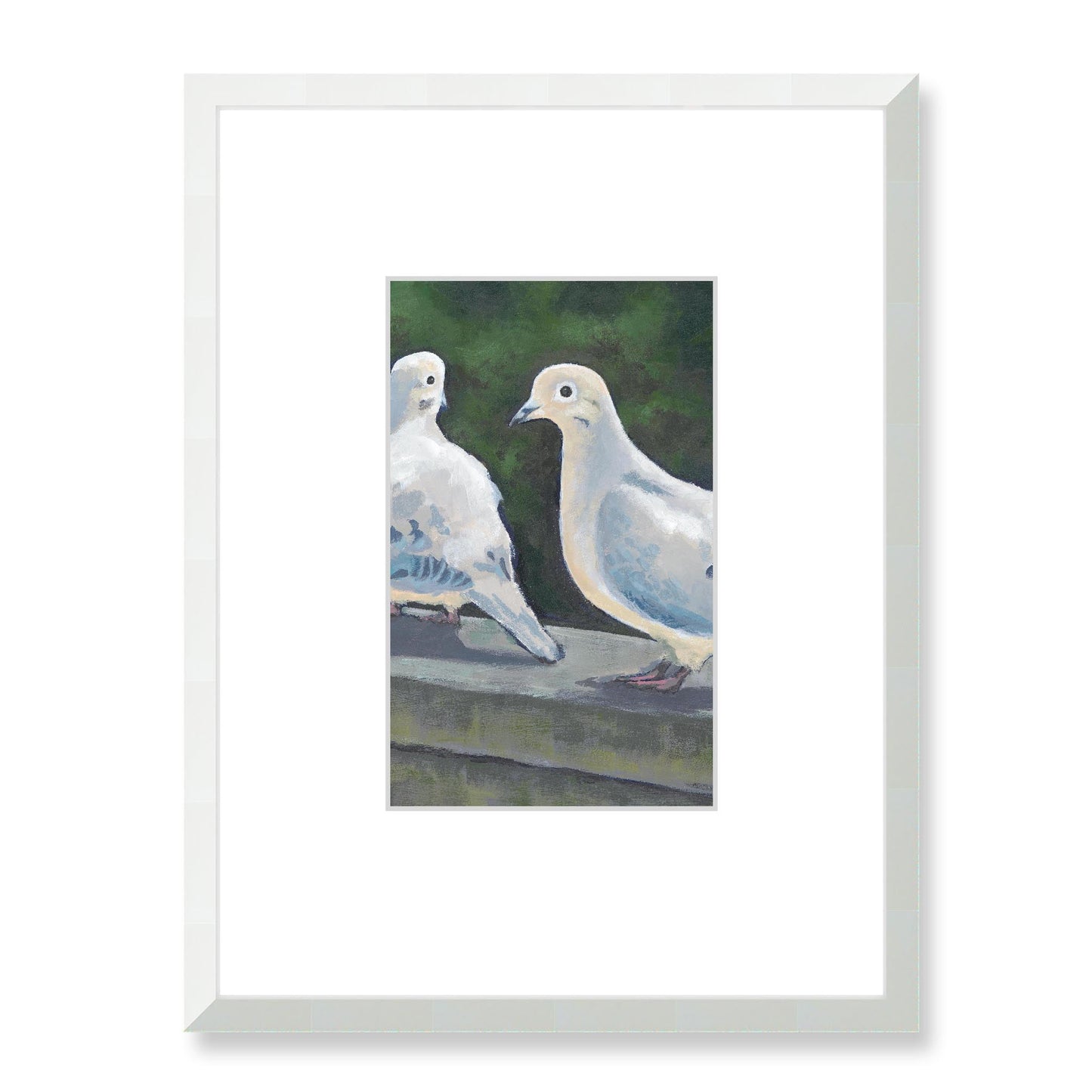 Framed Fine Art Print, Faux Mat - 18x24 inches | Mourning Doves in Acrylic, FMV-1000-1125, Prints, Fine art, White Frame, 45 x 60 cm ,18 x 24 inches