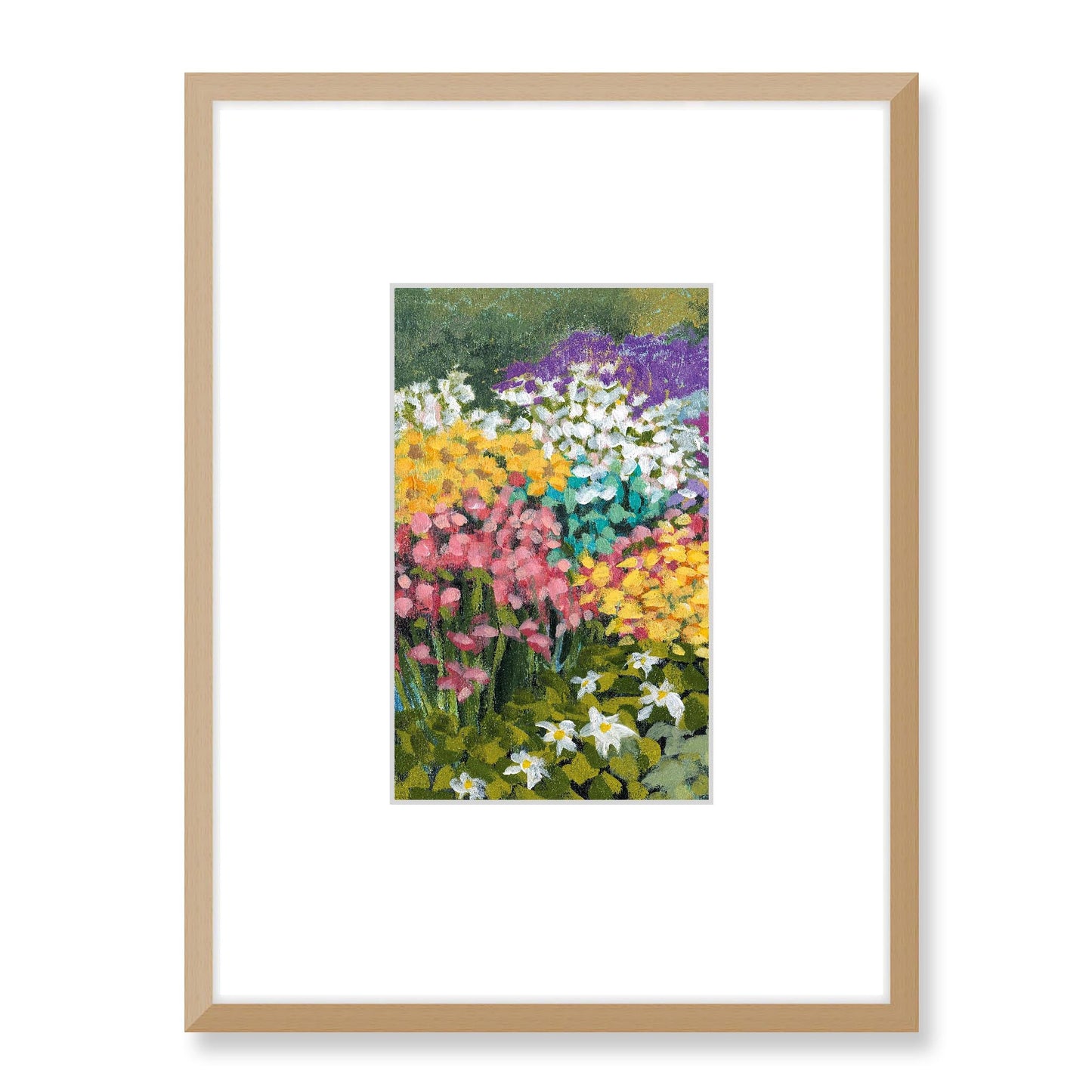 Framed Fine Art Print, Faux Mat - 18x24 inches | Floral Garden Three in Acrylic, FMV-1000-1147-001, Prints, Fine art, Natural Frame, 45 x 60 cm ,18 x 24 inches