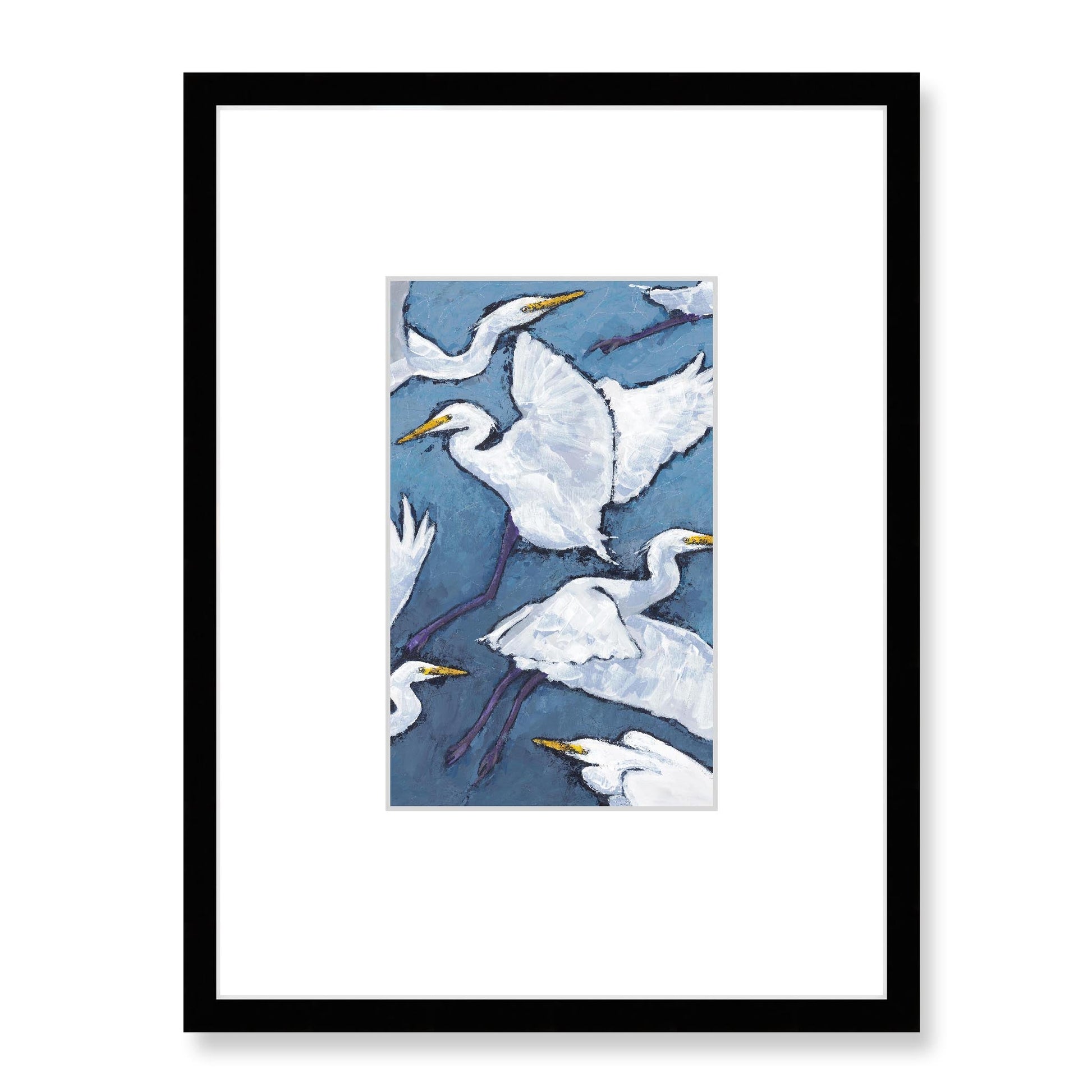 Framed Fine Art Print, Faux Mat - 18x24 inches | White Herons in Acrylic, FMV-1020-001, Prints, Fine art, Black Frame, 45 x 60 cm ,18 x 24 inches