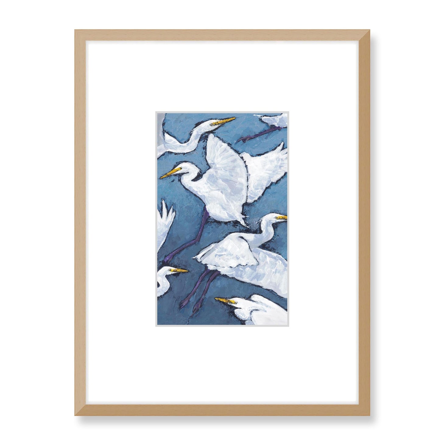 Framed Fine Art Print, Faux Mat - 18x24 inches | White Herons in Acrylic, FMV-1020-001, Prints, Fine art, Natural Frame, 45 x 60 cm ,18 x 24 inches