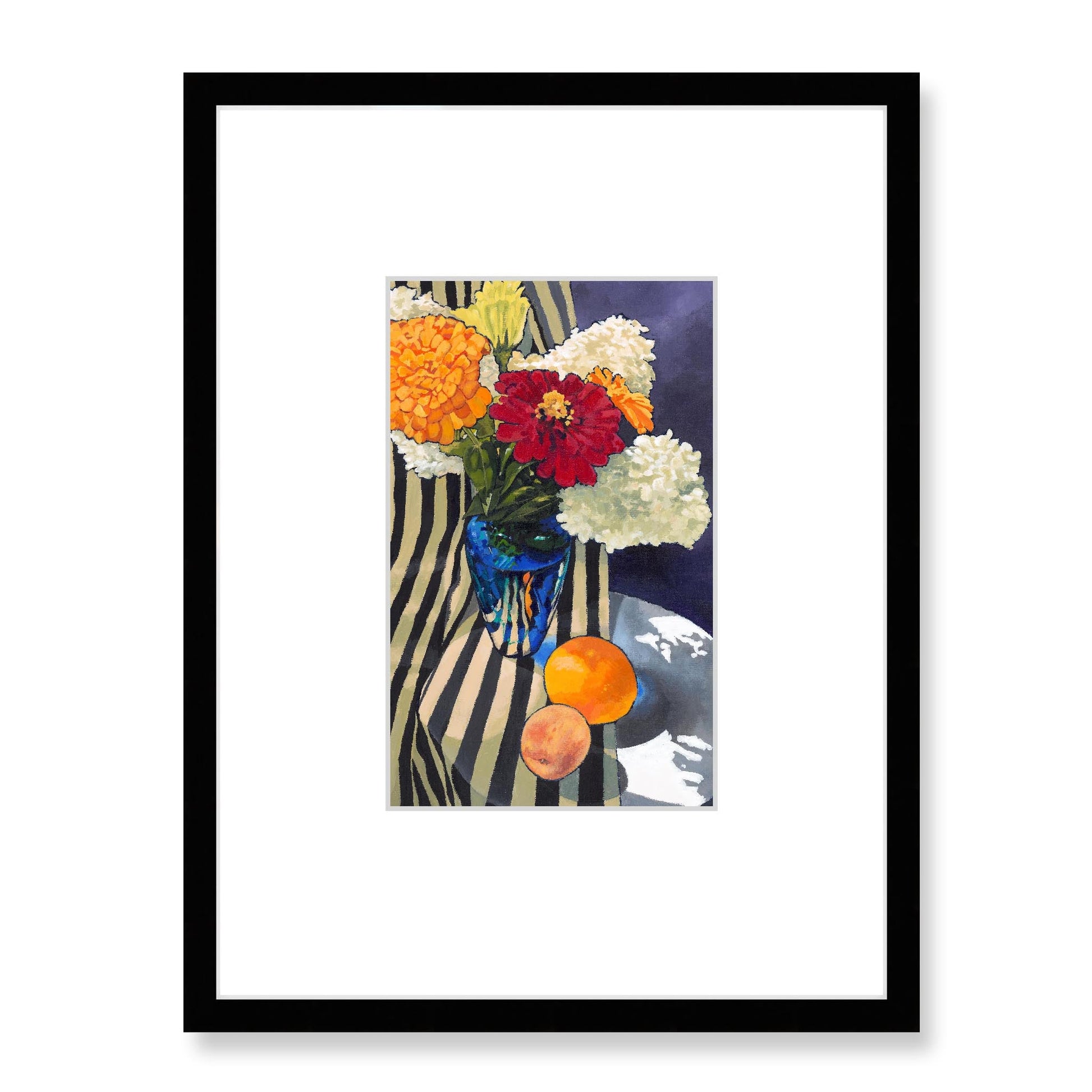 Framed Fine Art Print, Faux Mat - 18x24 inches | Hydrangeas & Zinnias in Acrylic, FMV-1030-001, Prints, Fine art, Black Frame, 45 x 60 cm ,18 x 24 inches