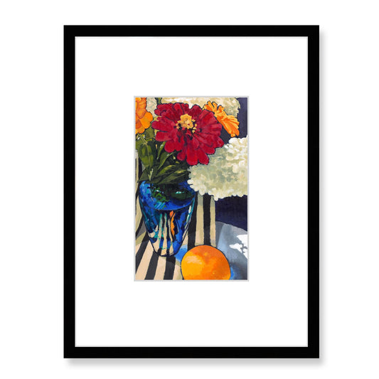 Framed Fine Art Print, Faux Mat - 18x24 inches | Hydrangeas & Zinnias in Acrylic, FMV-1030-003, Prints, Fine art, Black Frame, 45 x 60 cm ,18 x 24 inches