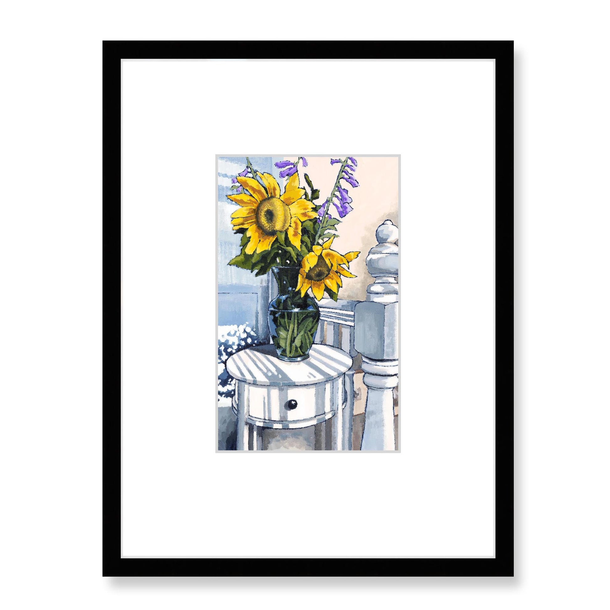 Framed Fine Art Print, Faux Mat - 18x24 inches | Sunflowers in Acrylic, FMV-1040-001, Prints, Fine art, Black Frame, 45 x 60 cm ,18 x 24 inches