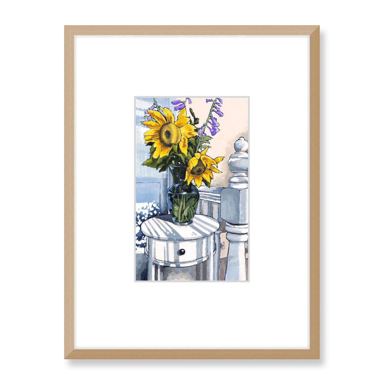 Framed Fine Art Print, Faux Mat - 18x24 inches | Sunflowers in Acrylic, FMV-1040-001, Prints, Fine art, Natural Frame, 45 x 60 cm ,18 x 24 inches